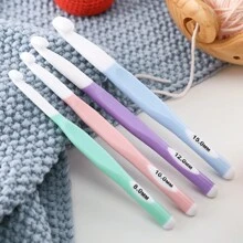 4pcs Candy-colored Plastic Handle Crochet Hooks Set For Beginners, Diy Knitting Tools - Multicolor - View 1