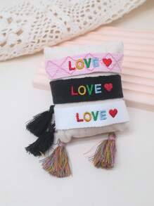 1 件刺繡字母手工編織波西米亞創意情侶手鍊 - 白色 - 查看 2