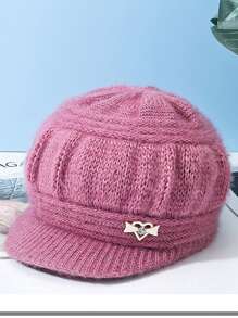 法國女士純色針織baskenmutze短翻邊保暖冬季蓬鬆毛皮貝雷帽,蝴蝶結針織毛帽,聖誕禮物適用於媽媽,祖母,日常使用 - 粉色 - 查看 5