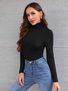 Blusa ajustada de cuello alto termica mimi - Negro - Ver 1