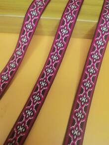 1 Roll X 1m 1.5cm Computer Jacquard Style Polyester Ribbon With Plum Blossom & Rhombus Design - Used As Clothing Decoration Or Diy Accessory - Multicolor - View 1