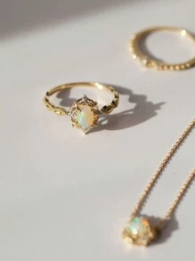 1 Miếng Retro Và Tinh tế S925 Bạc nguyên chất MẠ Vàng 18K Nhân tạo Opal Dát Nhẫn Cho Nữ Đối với Tiệc sinh nhật - Vàng - Xem 4