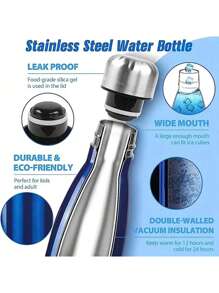 1個廚房配件絕緣水瓶,17盎司不銹鋼水瓶,雙層真空可重複使用不滲漏的運動水瓶杯,適用於跑步健身騎行兒童保溫保冷