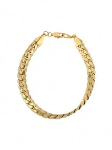 YUZENG 1入組不銹鋼時尚18K鍍金壓花男士極簡手環,派對和節日禮物 - 金黃色 - 查看 5