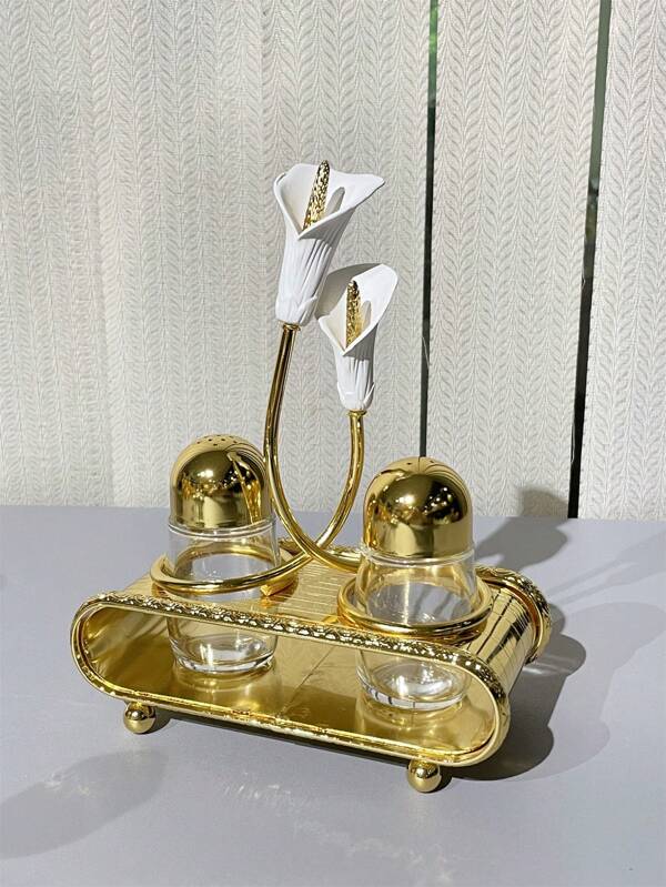 European-Style Glass Seasoning Bottle Set For Home Kitchen, With Metal Iron Electroplating Technology, Including Salt And Pepper Shakers