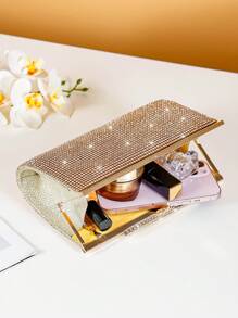 Glamorous Glitter Bling, Sequin, Luxury, Shiny Golden Rhinestone Decor Fashionable Clutch Bag For Women, Suitable For Evening Party Evening Bag, Dinner Bag For Party Girl, Woman, Bride Perfect for Party, Wedding, Prom, Dinner/Banquet, For Cocktail - Gold - View 8