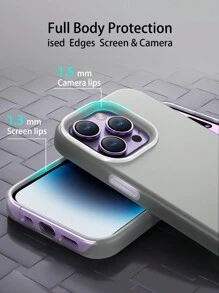 Habyby 1pc Luxury Real Liquid Silicone Shockproof Case Compatible With IPhone 14 13 12 11 15 Pro Max With Velvet Protection Phone Cases - Grey - View 5