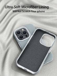 Habyby 1pc Luxury Real Liquid Silicone Shockproof Case Compatible With IPhone 14 13 12 11 15 Pro Max With Velvet Protection Phone Cases - Grey - View 7