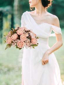 1PC/3PCS 人造 7 头牡丹丝绣球花束，新娘手捧花材料，家居，餐厅，花瓶装饰，婚礼装饰，背景墙装饰，花婚车用 DIY 花环材料，门楣，花材，情人节礼物，秋季装饰 - 藕粉色 - 查看 3