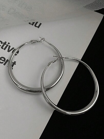 1 Par De Pendientes Lisos Redondos Simples De Lujo A La Moda Para Uso Diario De Mujer