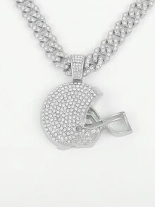 1入組美式足球頭盔吊墜項鍊11mm扣環鏈條適合男士女性日常裝飾 - 銀色 - 查看 5