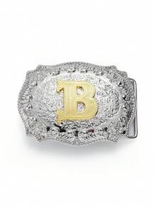 Hebilla De Cinturón Con Alfabeto Estilo Vaquero Occidental: Accesorio Único Y De Moda - Plateado - Ver 1