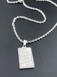 Correia De Corrente De Corda Torcida Eu Posso Fazer Tudo Ele Whostrongs Me Colar Masculino Com Pingente De Ouro E Prata - Prata - Visão 1