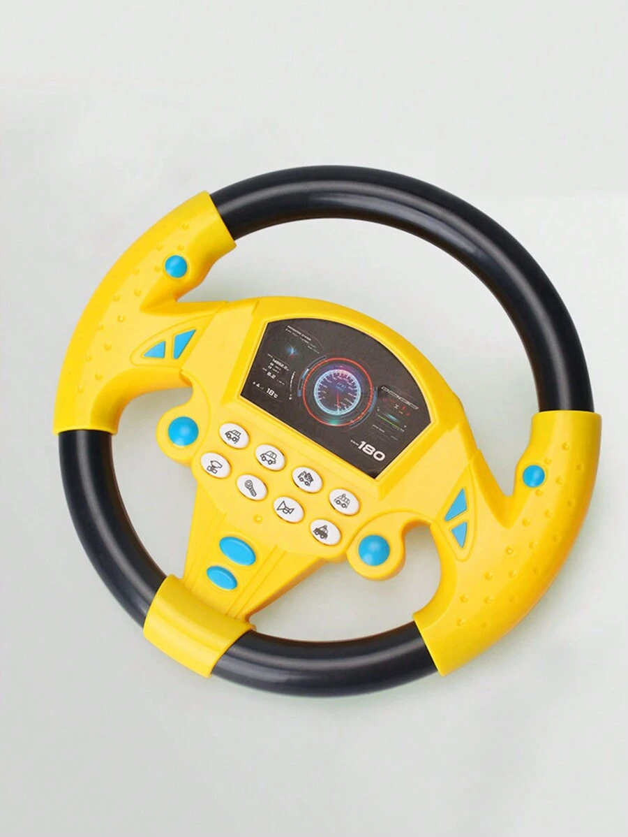 1pc Suction Cup Large Music 360° Rotation Toy Steering Wheel For Kids Pretend Play - Yellow - View 1