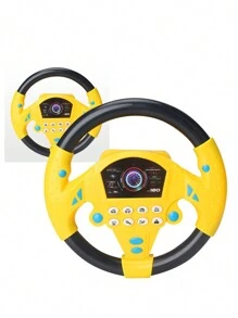 1pc Suction Cup Large Music 360° Rotation Toy Steering Wheel For Kids Pretend Play - Yellow - View 3