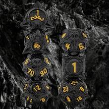金屬骰子套裝,巨型多面體骰子套裝,適用於龍與地下城/桌上遊戲的角色扮演骰子,包括d20  D10百分比d10 D8 D6 D4(7件套) - 黑色 - 查看 4
