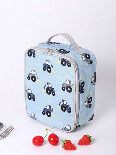 Small Size Off-road Vehicle Patterned Lunch Bag For Kids, Insulated & Reusable Food Cooler Tote Handbag For School, Travel, Picnic, Beach