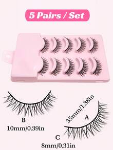 Asiteo 5 Pairs Manga Lash Soft Natural Eyelashes Wispy Eyelashes Daily Dating Makeup Eyelashes - 黑色 - 查看 5