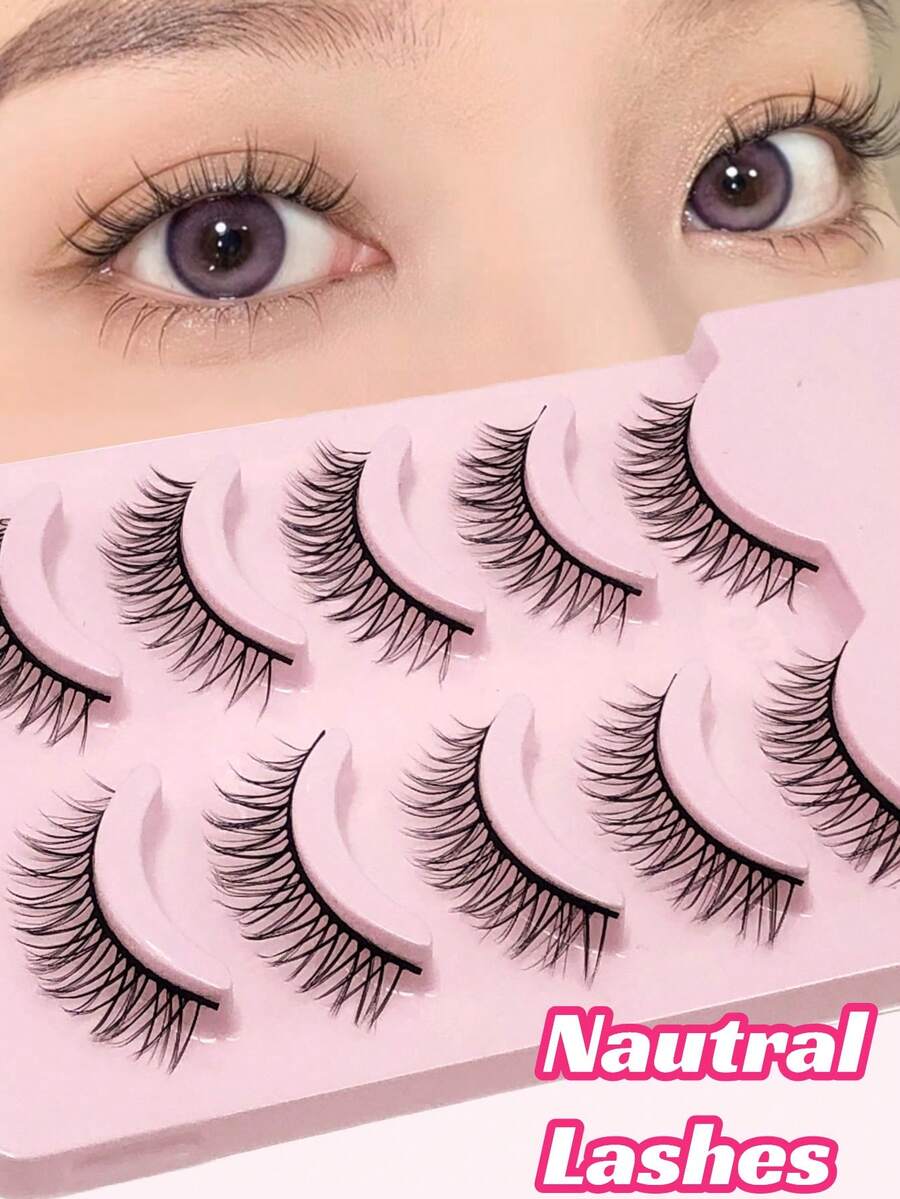 Asiteo 5 Pairs Manga Lash Soft Natural Eyelashes Wispy Eyelashes Daily Dating Makeup Eyelashes - 黑色 - 查看 1