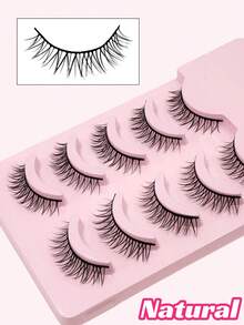 Asiteo 5 Pairs Manga Lash Soft Natural Eyelashes Wispy Eyelashes Daily Dating Makeup Eyelashes - 黑色 - 查看 4