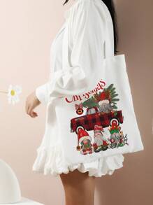 Christmas Santa Claus Pattern Double-Sided Printing Handbag Shoulder Tote Bag, Christmas Purse New Arrvial