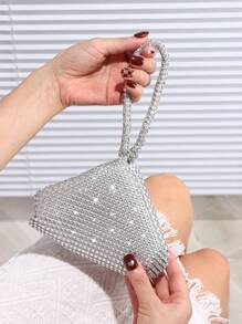 Glamorous Glitter Bling, Sequin, Luxury, Shiny Women's Mini Sparkling Rhinestone Clutch Bag, Suitable For Wedding, Party, Dance, Birthday, Gift, Makeup Bag Evening Bag, Dinner Bag For Party Girl, Woman, Bride - Silver - View 3