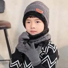 4pcs Kids Winter Knitted Hat, Scarf And Gloves Set, Warm Beanie Hat & Scarf For Children Aged 5-14 - Grey - View 2