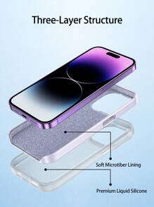 Habyby 1pc Luxury Real Liquid Silicone Shockproof Case Compatible With Apple IPhone 14 13 12 11 15 Pro Max With Velvet Protection Phone Cases - Purple - View 4