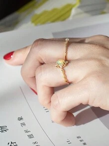 1 Miếng Retro Và Tinh tế S925 Bạc nguyên chất MẠ Vàng 18K Nhân tạo Opal Dát Nhẫn Cho Nữ Đối với Tiệc sinh nhật - Vàng - Xem 3