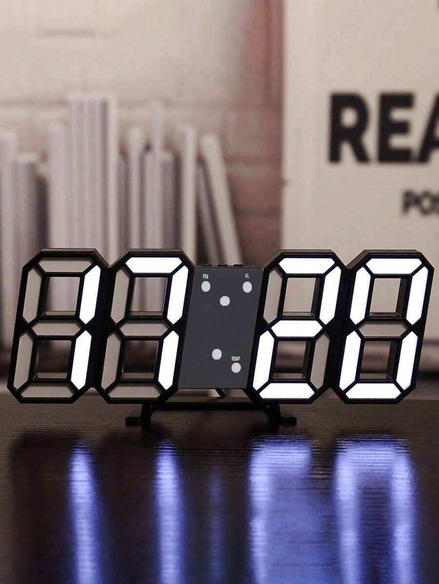 創意3d數字時鐘,掛牆式,led電子時鐘,鬧鐘,大尺寸 - 黑色 - 查看 1