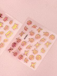30pcs/Set Pink Gold Heart Flower Star Self-Adhesive Nail Stickers - 彩色 - 查看 3