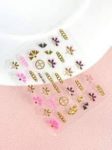 30pcs/Set Pink Gold Heart Flower Star Self-Adhesive Nail Stickers - 彩色 - 查看 5