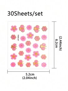30pcs/Set Pink Gold Heart Flower Star Self-Adhesive Nail Stickers - 彩色 - 查看 6