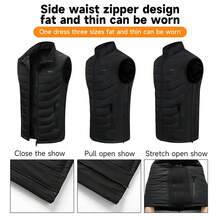 Women/Men's Heated Vest Built-In USB Plug, Electric Heating Vest Thermal Jacket, 380D Nylon Silk, Three-Mode Temperature Control, 11 Heating Zones, Suitable For Winter Skiing - màu đen - Xem 6