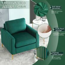 Velvet Accent Chairs Set Of 2, Mid Century Modern Single Sofa Chair, Tufted Upholstered Armchair, Reading Lounge Club Chair For Living Room, Bedroom, Comfy Accent Sofa Chairs - 綠色 - 查看 2