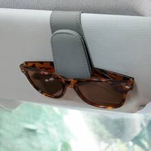Magnetic Leather Sunglass Holder for car, Eyeglass Hanger Clip for Car Sun Visor, Ticket Card Clip Eyeglasses Mount, Suitable for Different Size Eyeglasses - Grey - View 1