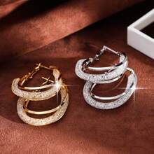 網狀扭轉圈耳環鑲嵌光彩美麗的生日/情人節禮物耳洞飾品 - 銀色 - 查看 2