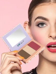 Misslyn 三合一多功能修容盘，包含高光、腮红和鼻影，打造立体脸型，提升女性面部轮廓，用途广泛，是Y2K妆容、派对、海滩、旅行、露营、户外活动和送礼的理想之选，玫瑰色 - 查看 3