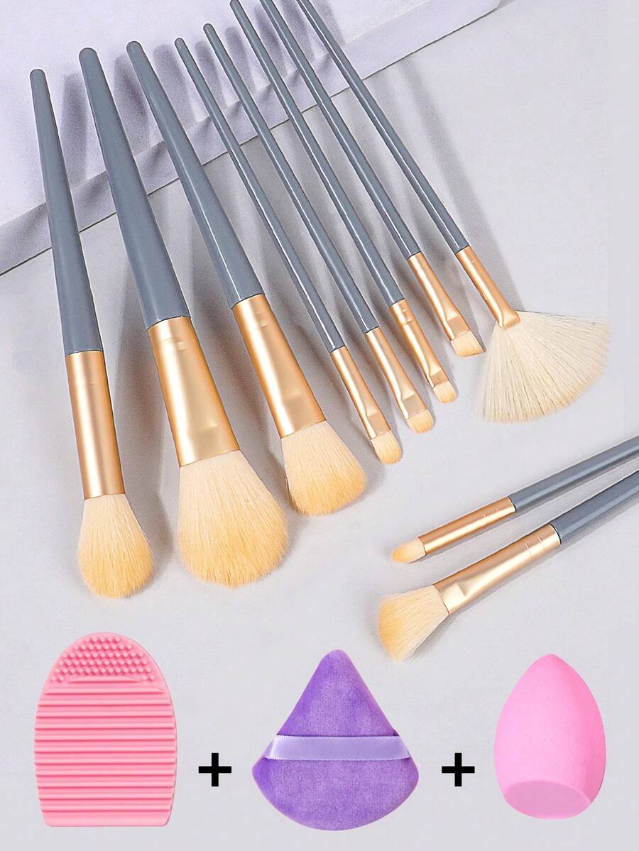 13pcs Sponge Puff + Makeup Brush Set + Cleaning Brush Egg + Triangle Loose Powder Puff Makeup Beauty Tools Complete Kit,Brush Set,Makeup Brush Kit,Make Up Brush Set,Make Up Set Complete,Makeup Brush Set,Complete Makeup Kit,Brush Kit,Brushes Makeup Set,Makeup Gift Set,Set - Light Grey - View 1
