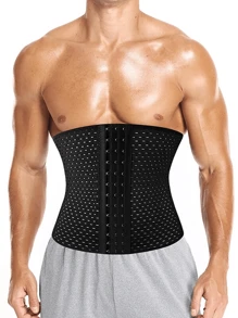 1pc Men's Black Breathable Mesh 3 Rows Hook And 4 Steel Bones Waist Trainer For Slimming - Black - View 1