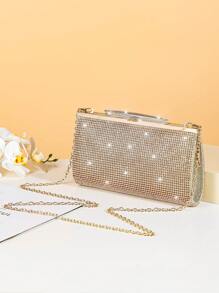 Glamorous Glitter Bling, Sequin, Luxury, Shiny Golden Rhinestone Decor Fashionable Clutch Bag For Women, Suitable For Evening Party Evening Bag, Dinner Bag For Party Girl, Woman, Bride Perfect for Party, Wedding, Prom, Dinner/Banquet, For Cocktail - Gold - View 6