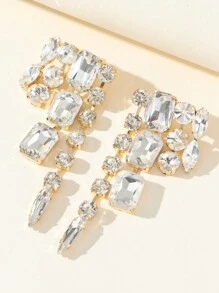 1pair Fashionable Exaggerated Glass Rhinestone Party Earrings, Perfect For Parties And Banquets - Silver - View 2