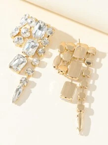 1pair Fashionable Exaggerated Glass Rhinestone Party Earrings, Perfect For Parties And Banquets - Silver - View 3