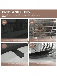 Giá phơi bát đĩa 2 tầng, Dụng cụ thoát nước có thể gập lại bằng kim loại - màu đen - Xem 4