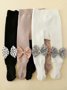 3 件裝嬰兒加厚天鵝絨蝴蝶結裝飾緊身褲 - 彩色 - 查看 1