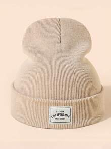 1pc Women's Candy-colored Knitted Hat With Letter Cloth Mark, Suitable For Autumn/winter Daily Wear - Beige - View 8
