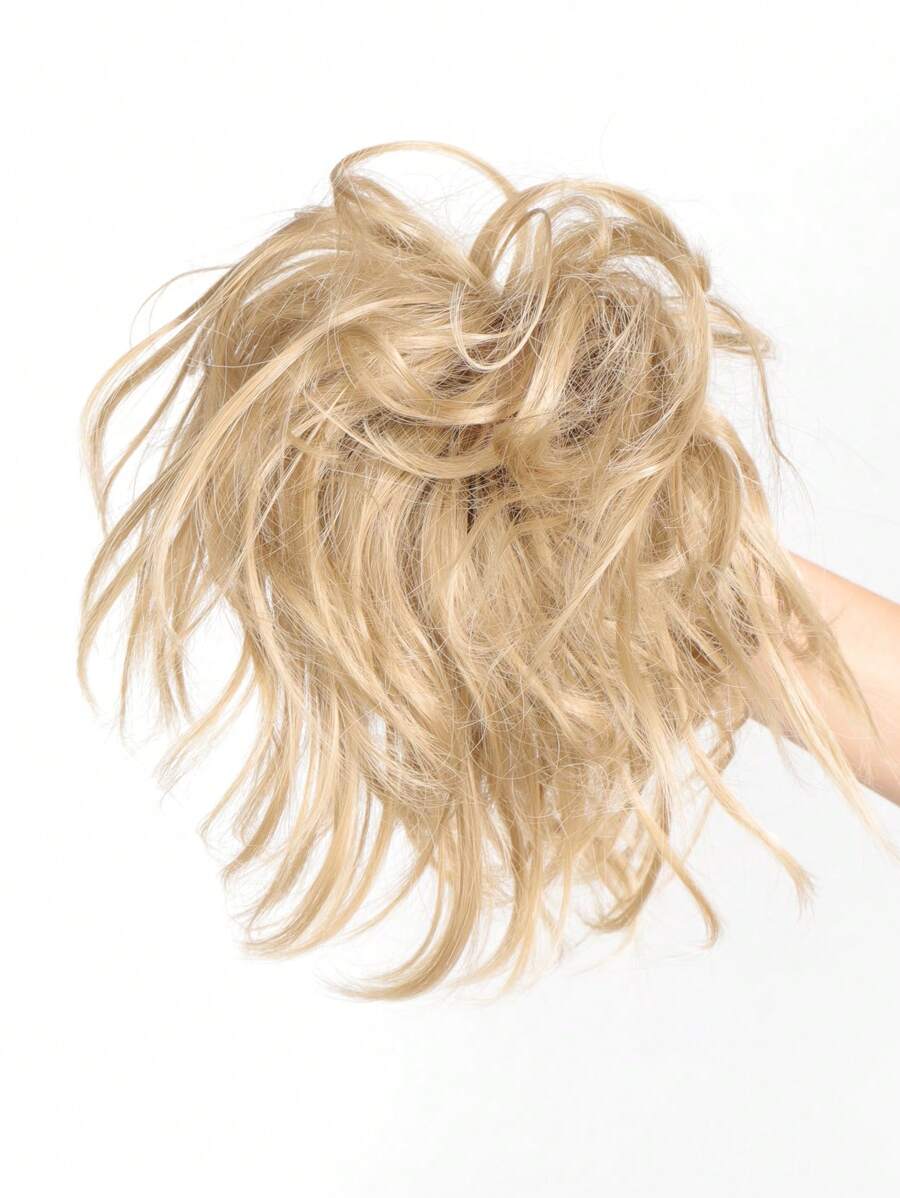 人造毛髮捲髮彈性髮圈假髮淺棕色盤髮卷簡易髮型女士髮飾 - 金色 - 查看 1