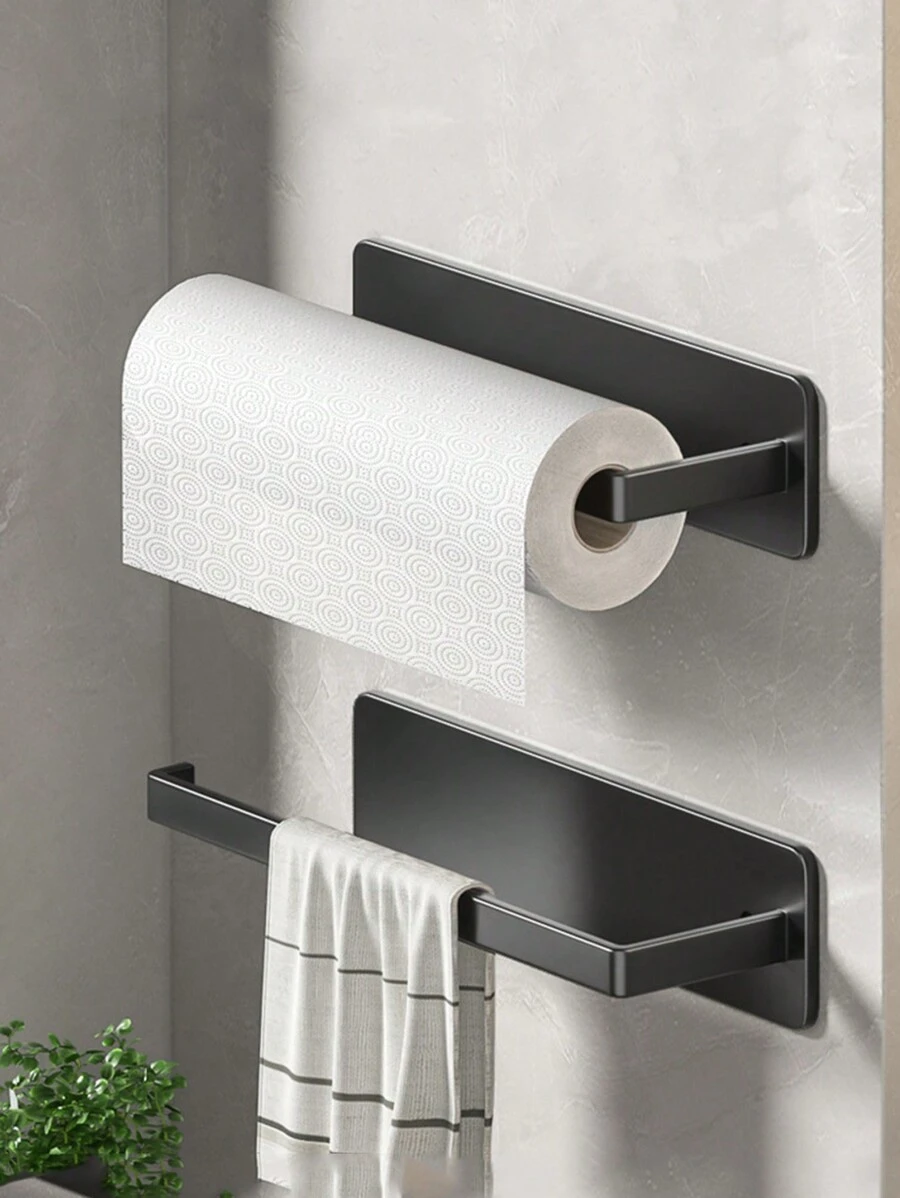 1pc Black Kitchen Roll Paper Holder Without Drilling, Cabinet Storage ...