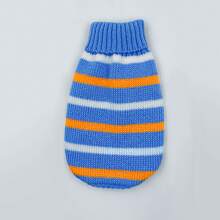 1pc Pet Striped Pattern Knitted Sweater With Folding Collar, Warm For Dogs And Cats In Autumn/Winter