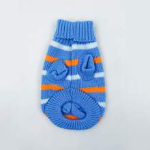 1pc Pet Striped Pattern Knitted Sweater With Folding Collar, Warm For Dogs And Cats In Autumn/Winter